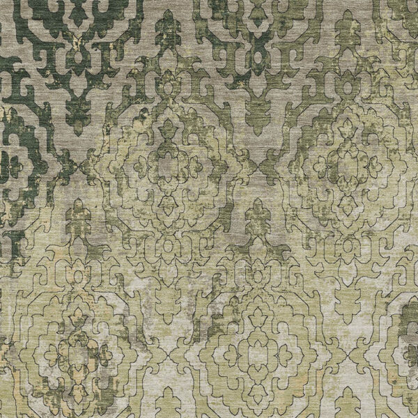 8' X 10' Artichoke Green And Beige Medallion Washable Indoor Outdoor Area Rug