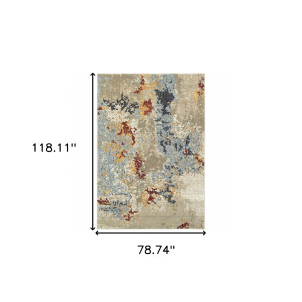 6' X 9' Beige And Blue Abstract Power Loom Stain Resistant Area Rug