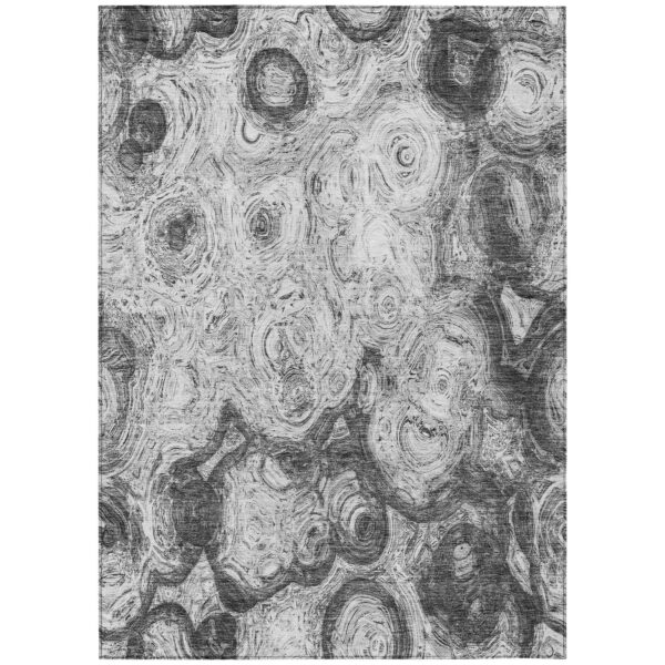 8' X 10' Gray Silver And Charcoal Abstract Washable Indoor Outdoor Area Rug