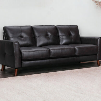 82" Black And Brown Tufted Leather Sofa