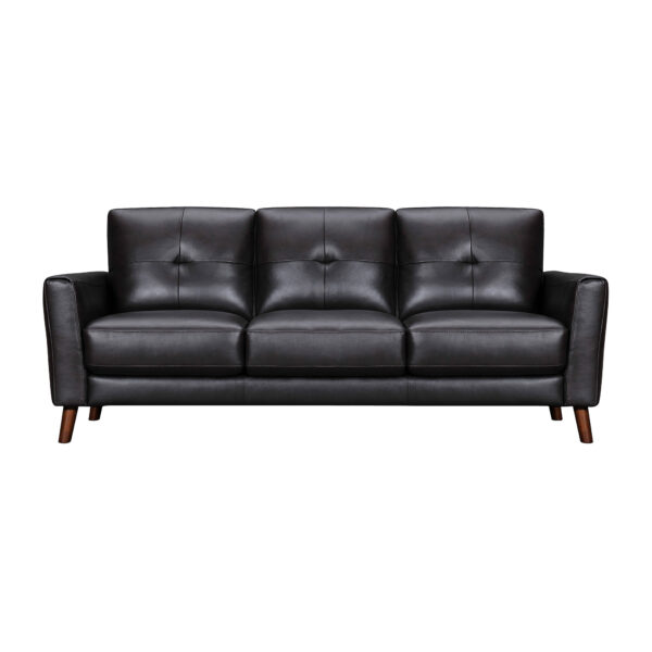82" Black And Brown Tufted Leather Sofa