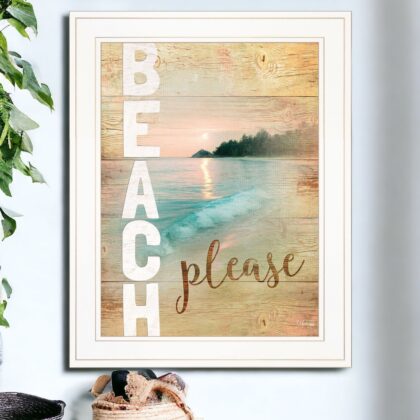 Beach Please 1 White Framed Print Wall Art