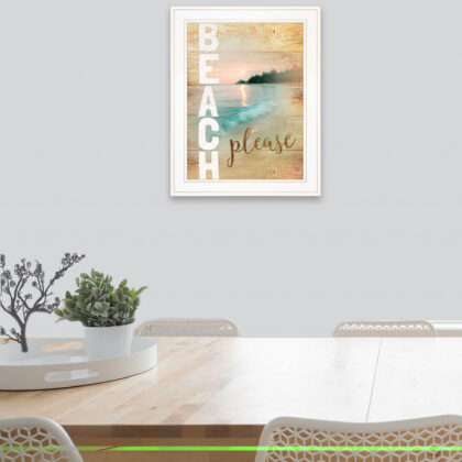 Beach Please 1 White Framed Print Wall Art