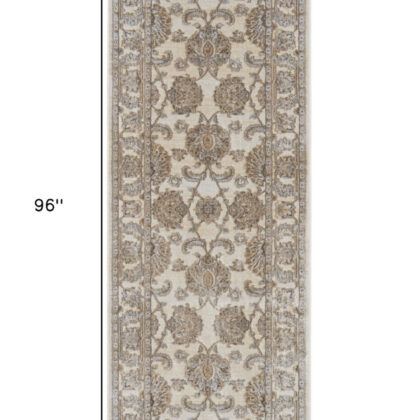 8' Brown and Ivory Oriental Power Loom Distressed Runner Rug