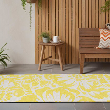 2' X 8' Yellow and Ivory Floral Washable Non Skid Indoor Outdoor Runner Rug
