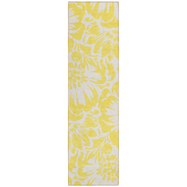 2' X 8' Yellow and Ivory Floral Washable Non Skid Indoor Outdoor Runner Rug