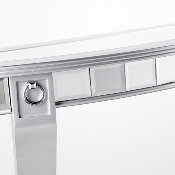 46" Silver Mirrored Glass Half Circle Console Table With Storage