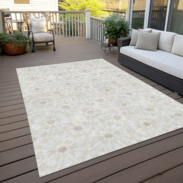 3' X 5' Ivory Beige And Taupe Floral Medallion Washable Indoor Outdoor Area Rug