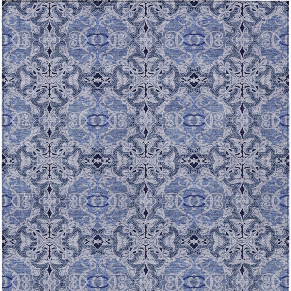 8' X 10' Navy Blue And Sky Blue Medallion Washable Indoor Outdoor Area Rug