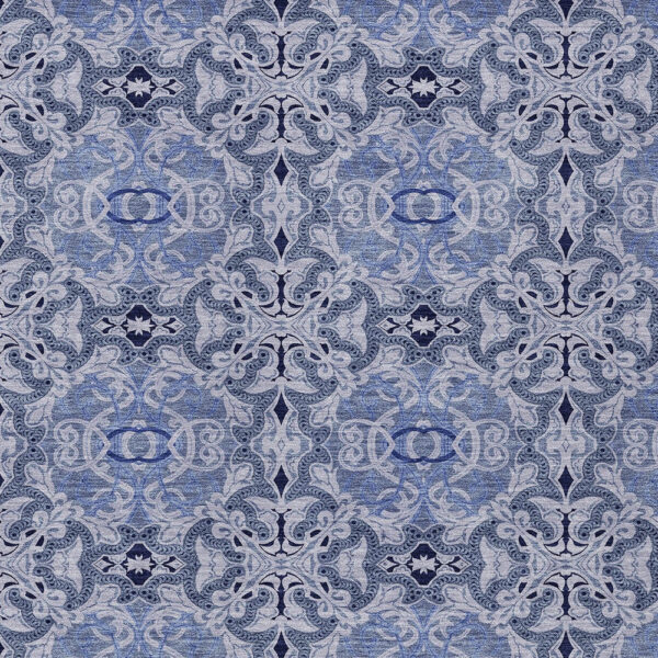 8' X 10' Navy Blue And Sky Blue Medallion Washable Indoor Outdoor Area Rug