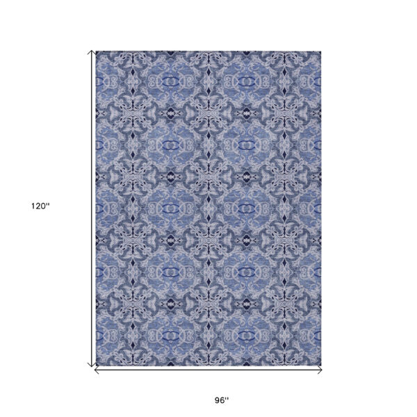 8' X 10' Navy Blue And Sky Blue Medallion Washable Indoor Outdoor Area Rug