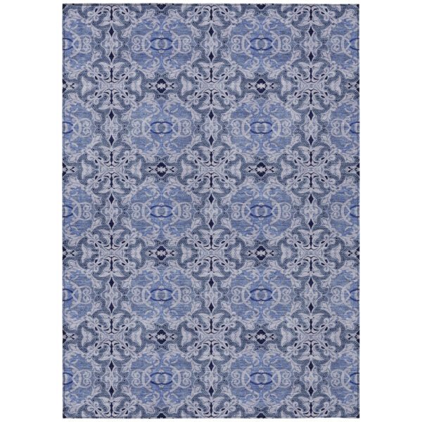 8' X 10' Navy Blue And Sky Blue Medallion Washable Indoor Outdoor Area Rug