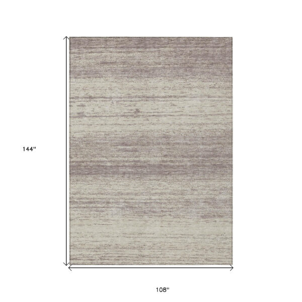 9' X 12' Taupe And Beige Striped Washable Indoor Outdoor Area Rug
