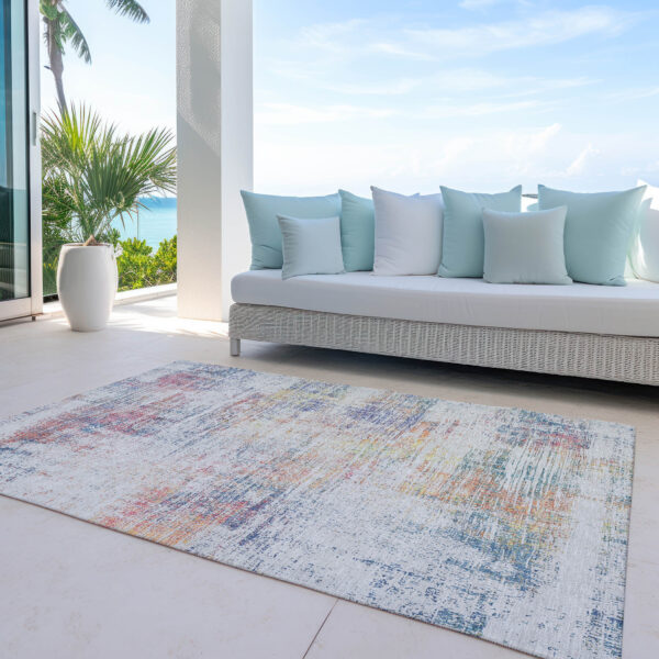 3' X 5' Ivory Orange And Blush Abstract Washable Indoor Outdoor Area Rug