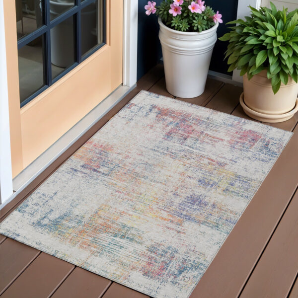 3' X 5' Ivory Orange And Blush Abstract Washable Indoor Outdoor Area Rug