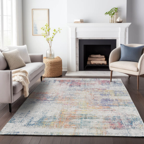 3' X 5' Ivory Orange And Blush Abstract Washable Indoor Outdoor Area Rug