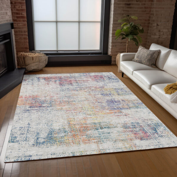 3' X 5' Ivory Orange And Blush Abstract Washable Indoor Outdoor Area Rug