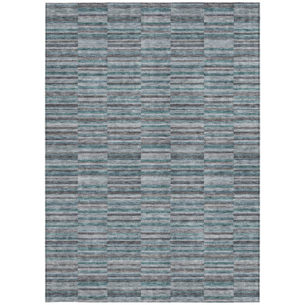 5' X 8' Teal Blue Aqua And Gray Striped Washable Indoor Outdoor Area Rug
