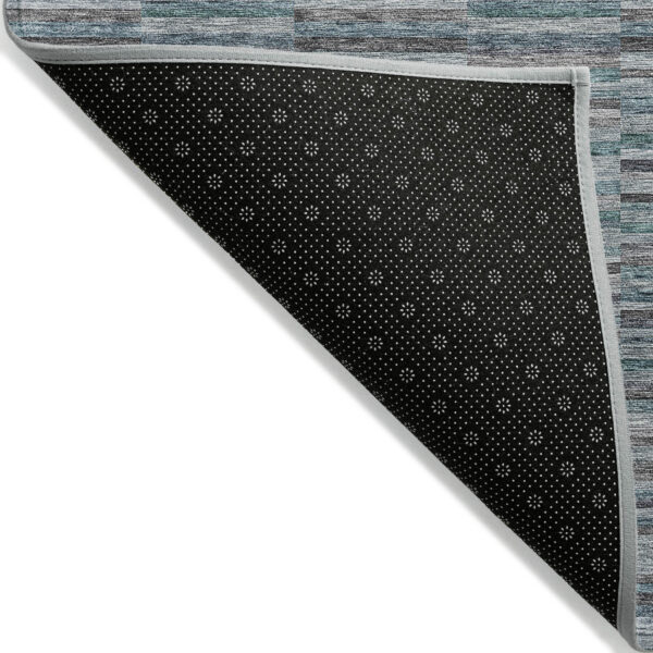 5' X 8' Teal Blue Aqua And Gray Striped Washable Indoor Outdoor Area Rug