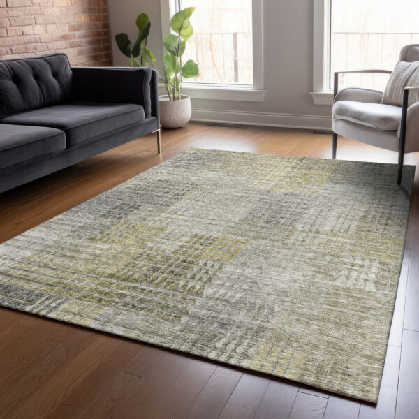 9' X 12' Taupe Beige And Brown Abstract Washable Indoor Outdoor Area Rug