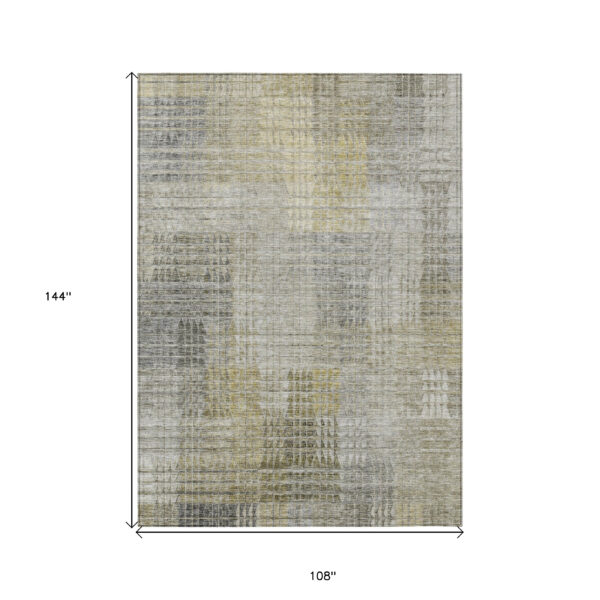 9' X 12' Taupe Beige And Brown Abstract Washable Indoor Outdoor Area Rug