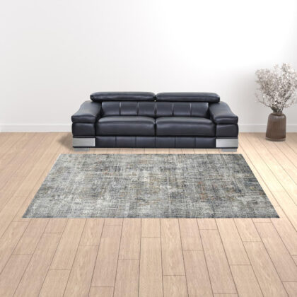 9' x 12' Gray and Orange Abstract Power Loom Area Rug