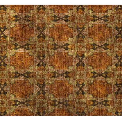 2' X 3' Orange and Rust Floral Medallion Washable Non Skid Indoor Outdoor Area Rug