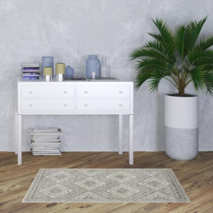 3' X 5' Grey Ivory And Blue Southwestern Power Loom Non Skid Area Rug