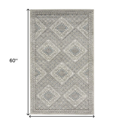 3' X 5' Grey Ivory And Blue Southwestern Power Loom Non Skid Area Rug