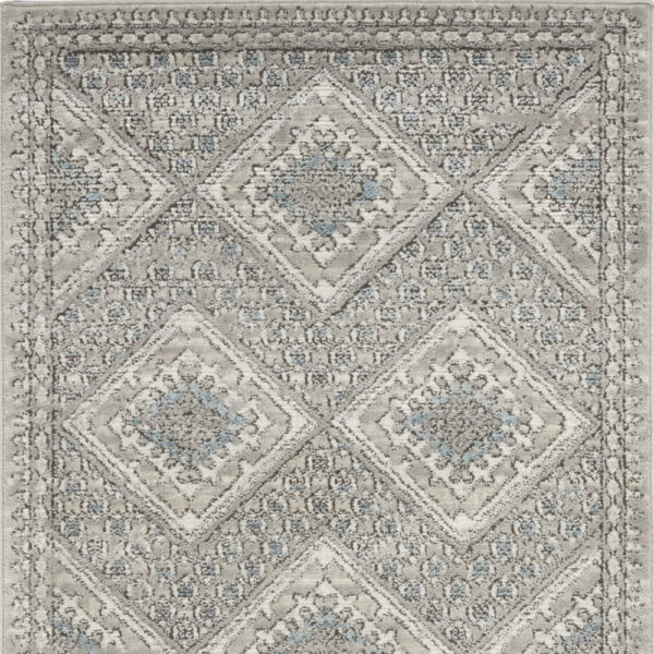 3' X 5' Grey Ivory And Blue Southwestern Power Loom Non Skid Area Rug