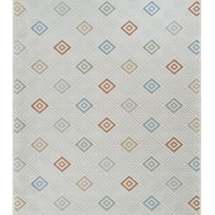 8' X 10' Cream and Beige Geometric Distressed Indoor Outdoor Area Rug
