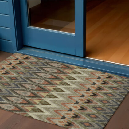 3' X 5' Taupe Olive Green And Beige Southwestern Washable Indoor Outdoor Area Rug