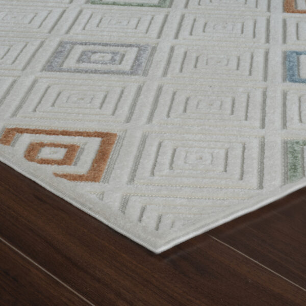 8' X 10' Cream and Beige Geometric Distressed Indoor Outdoor Area Rug