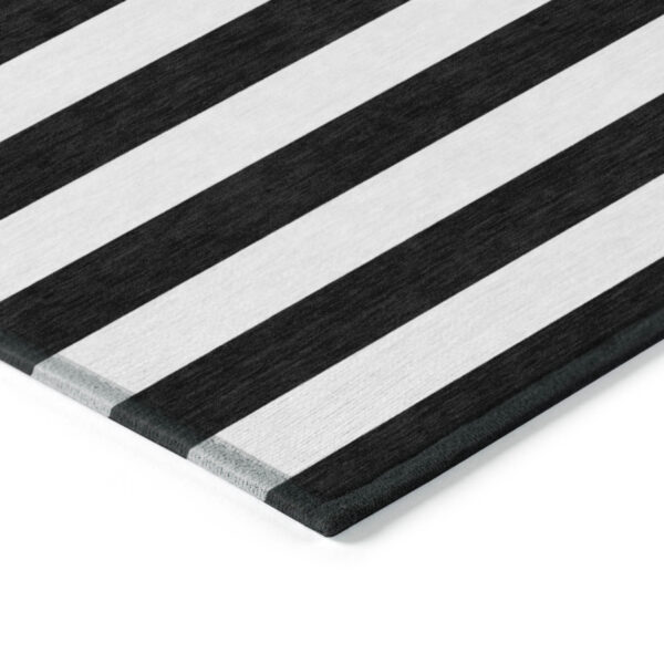 10' X 14' Black and White Striped Washable Non Skid Indoor Outdoor Area Rug