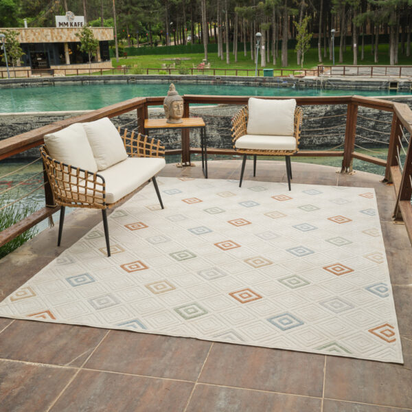 8' X 10' Cream and Beige Geometric Distressed Indoor Outdoor Area Rug