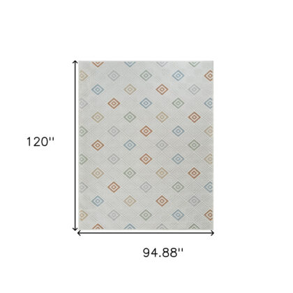 8' X 10' Cream and Beige Geometric Distressed Indoor Outdoor Area Rug