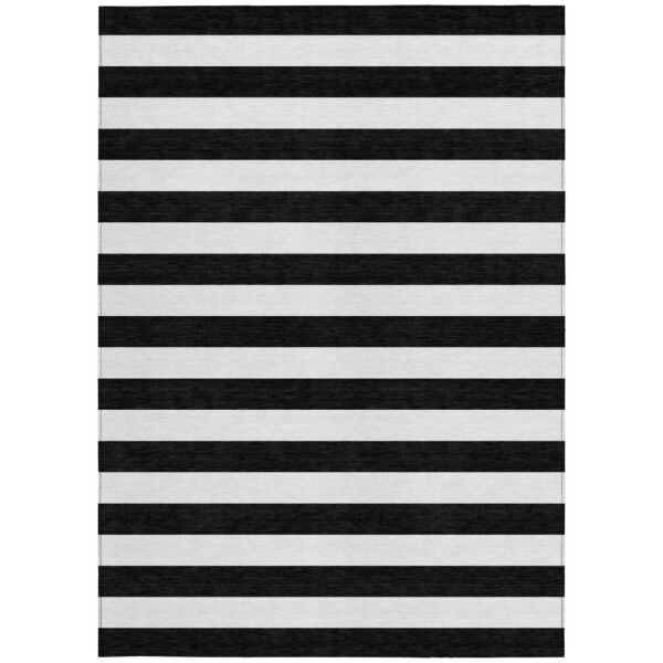10' X 14' Black and White Striped Washable Non Skid Indoor Outdoor Area Rug