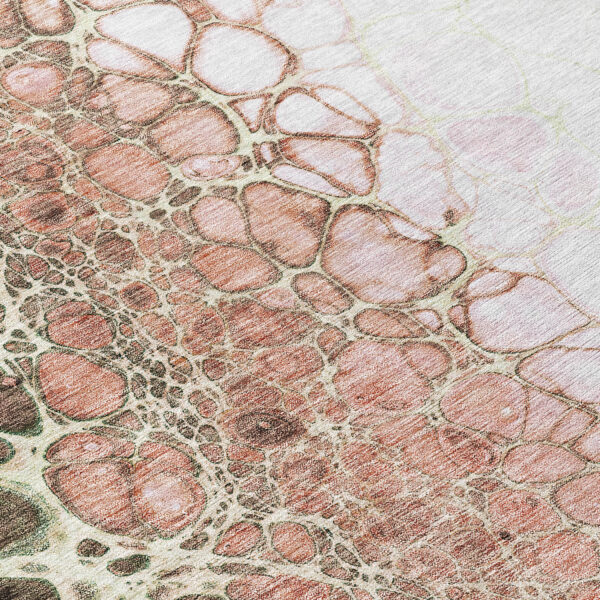 3' X 5' Salmon Green And Chocolate Abstract Washable Indoor Outdoor Area Rug