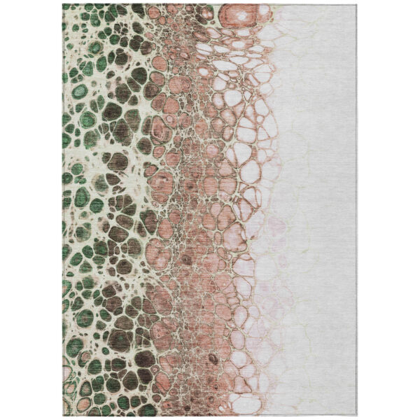 3' X 5' Salmon Green And Chocolate Abstract Washable Indoor Outdoor Area Rug