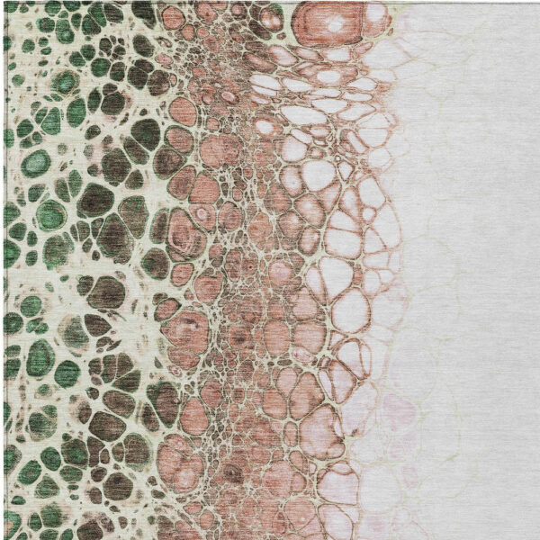 3' X 5' Salmon Green And Chocolate Abstract Washable Indoor Outdoor Area Rug