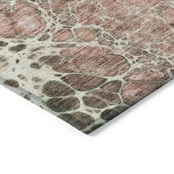 3' X 5' Salmon Green And Chocolate Abstract Washable Indoor Outdoor Area Rug