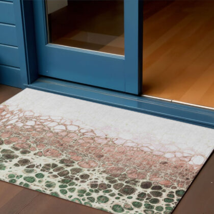 3' X 5' Salmon Green And Chocolate Abstract Washable Indoor Outdoor Area Rug