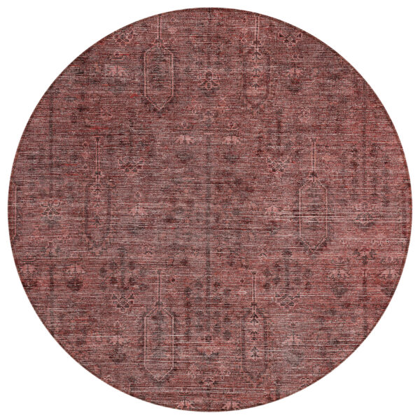 8' Orange And Copper Round Southwestern Washable Indoor Outdoor Area Rug