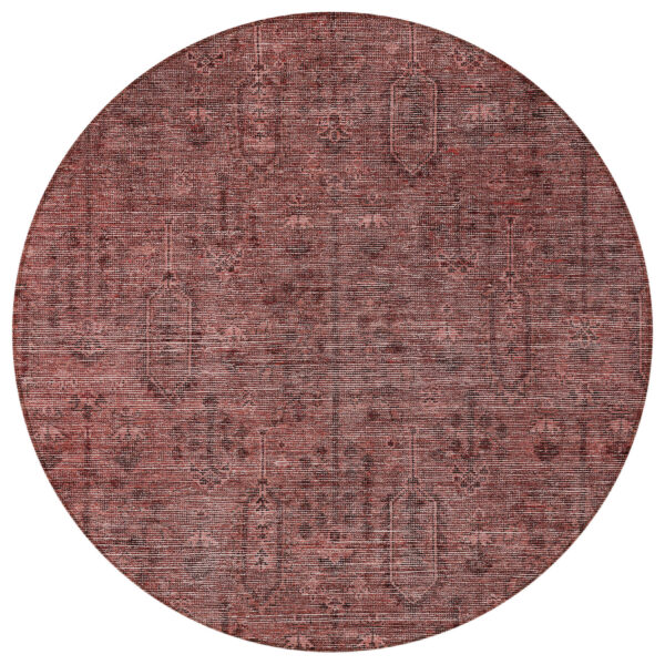 8' Orange And Copper Round Southwestern Washable Indoor Outdoor Area Rug