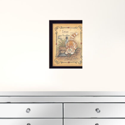 Iron Your Troubles Kitty Cat Black Framed Print Wall Art