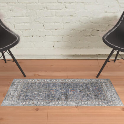 2' x 3' Gray and Brown Oriental Power Loom Area Rug