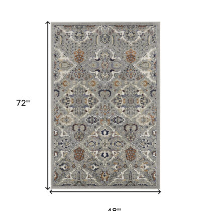 4' x 6' Green and Ivory Floral Power Loom Area Rug