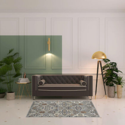 4' x 6' Green and Ivory Floral Power Loom Area Rug