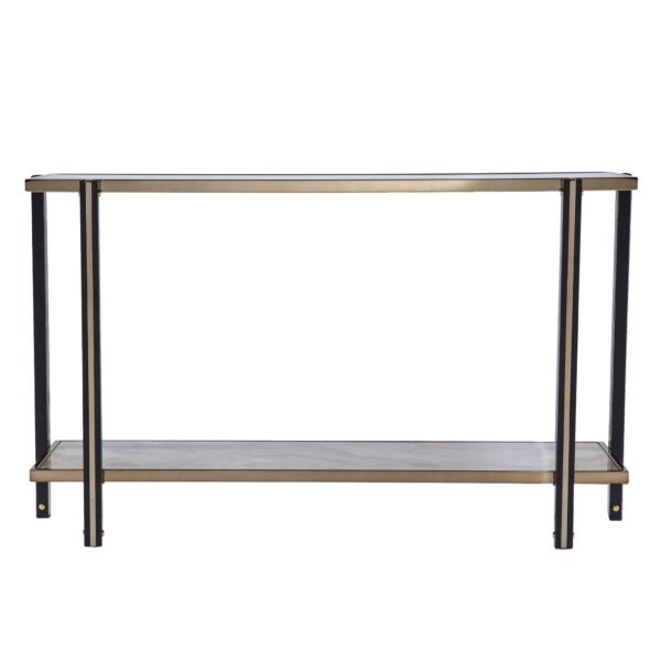 50" Smoky Black and Champagne Mirrored Glass Console Table With Shelf