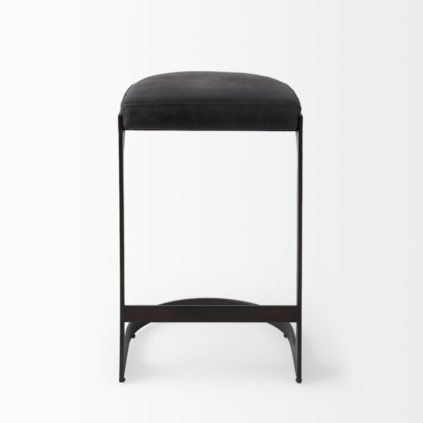 29" Black Faux Leather and Metal Backless Bar Chair